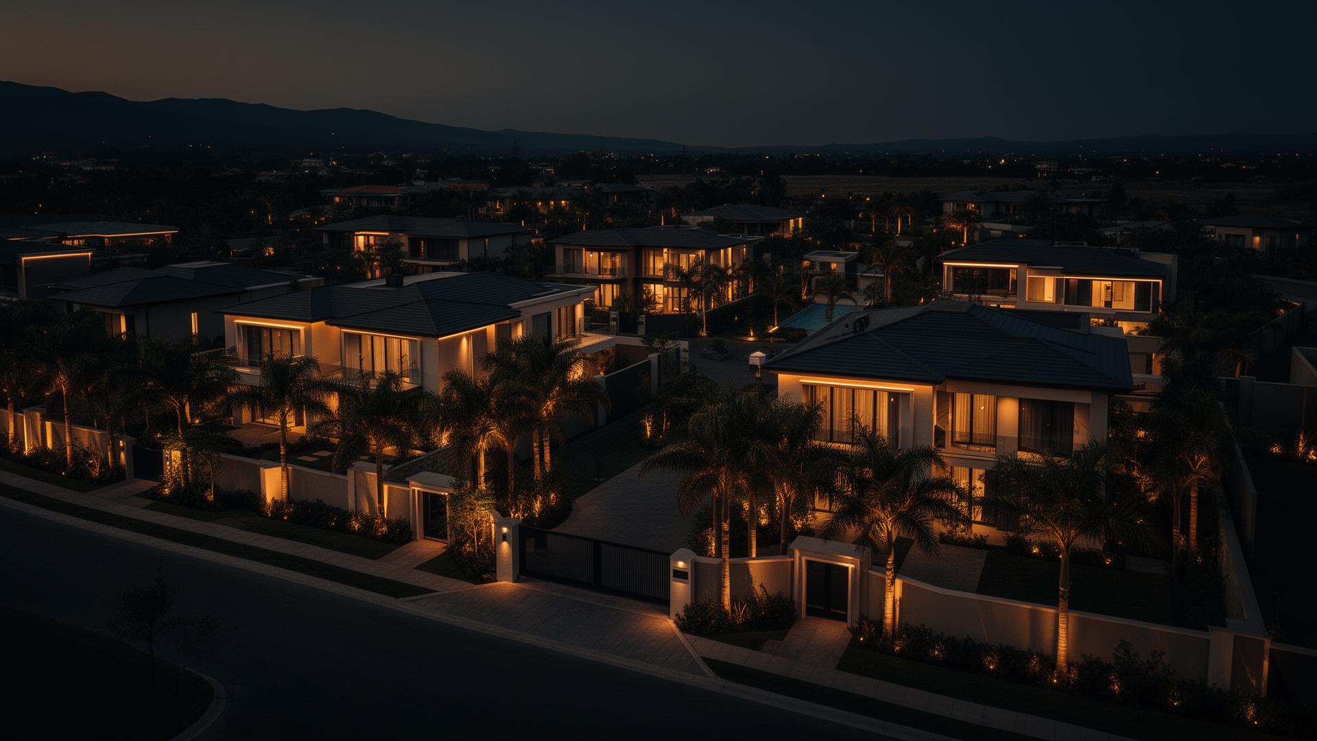 Modern residential estate at dusk
